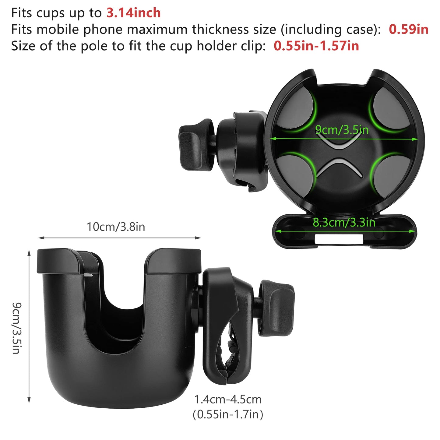 Suranew Universal Stroller Cup Holder, Adjustable Drink Holder With Phone Holder For Baby Stroller, Wheelchair, Walker, Bike, Sc