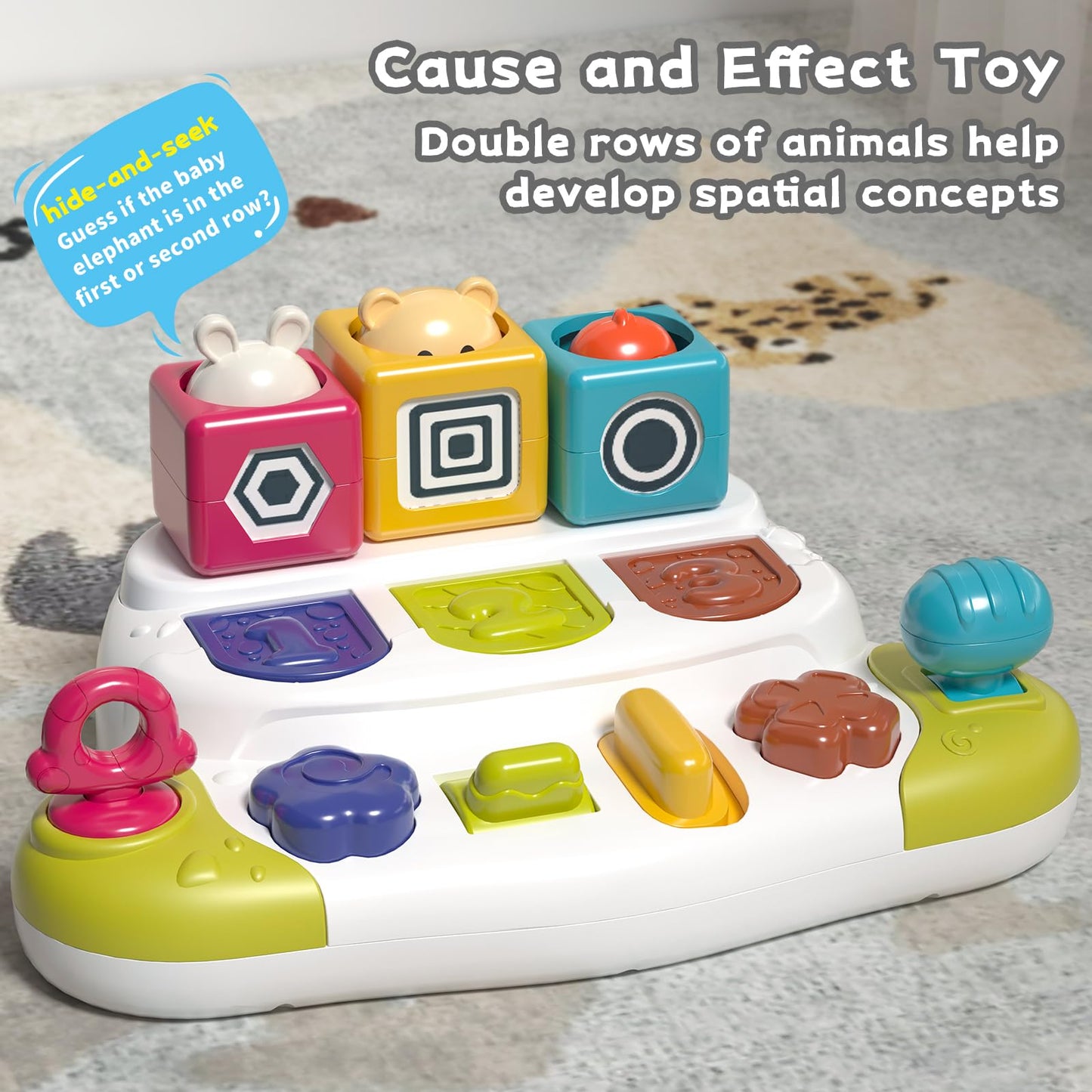 PANITU Baby Pop Up Animal Toys with Buttons & Colors, Montessori Cause and Effect Toys for Boys Girls, Kids, Toddlers, Babies -