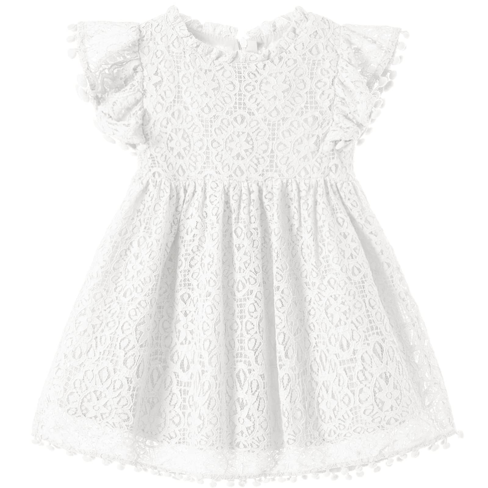 Niyage Toddler Girls Elegant Lace Pom Pom Flutter Sleeve Party Princess Dress Wh WBBAPB07R3ZGDSN