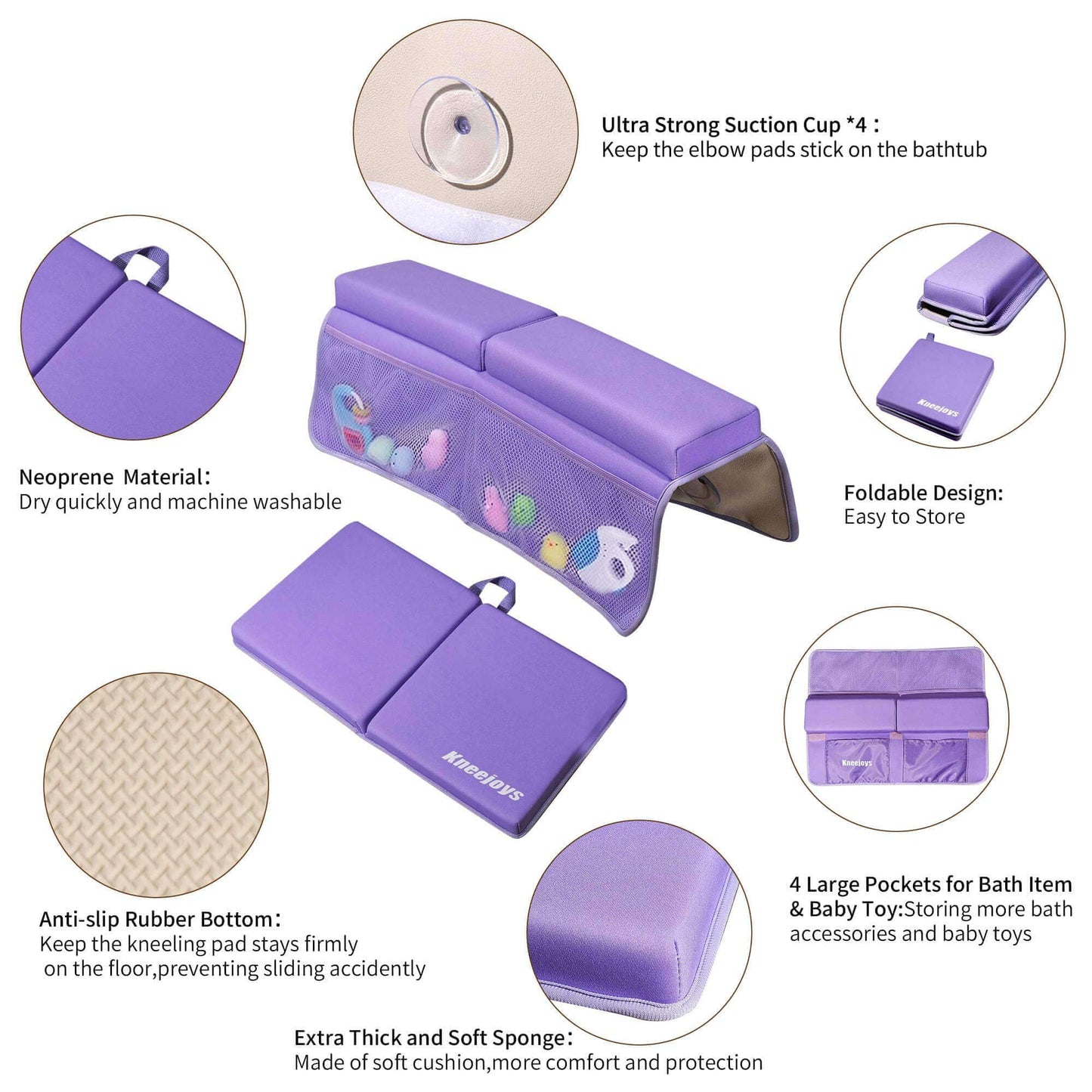 Kneejoys Bath Kneeler And Elbow Rest Pad For Baby - Memory Foam Kneeling Mat For Tub And Bath Toy Organizer
