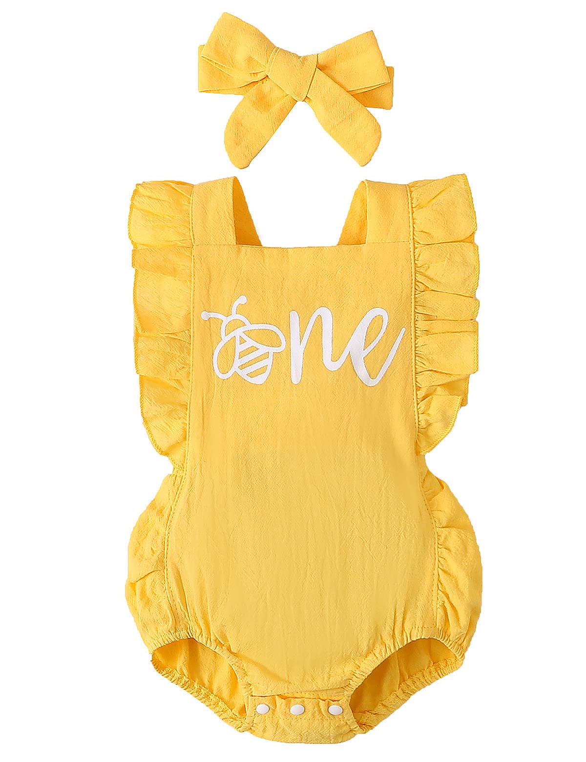 Shalofer Baby Girl First Birthday Outfit Bee 1St Birthday Bodysuit With Headband WBBAPB09SFTSP52