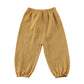 Mubineo Toddler Boy Girl Basic Plain Summer Fall Comfy Cotton Linen Pants (Mustard Yellow, 3T)