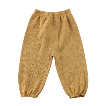 Mubineo Toddler Boy Girl Basic Plain Summer Fall Comfy Cotton Linen Pants (Mustard Yellow, 3T)