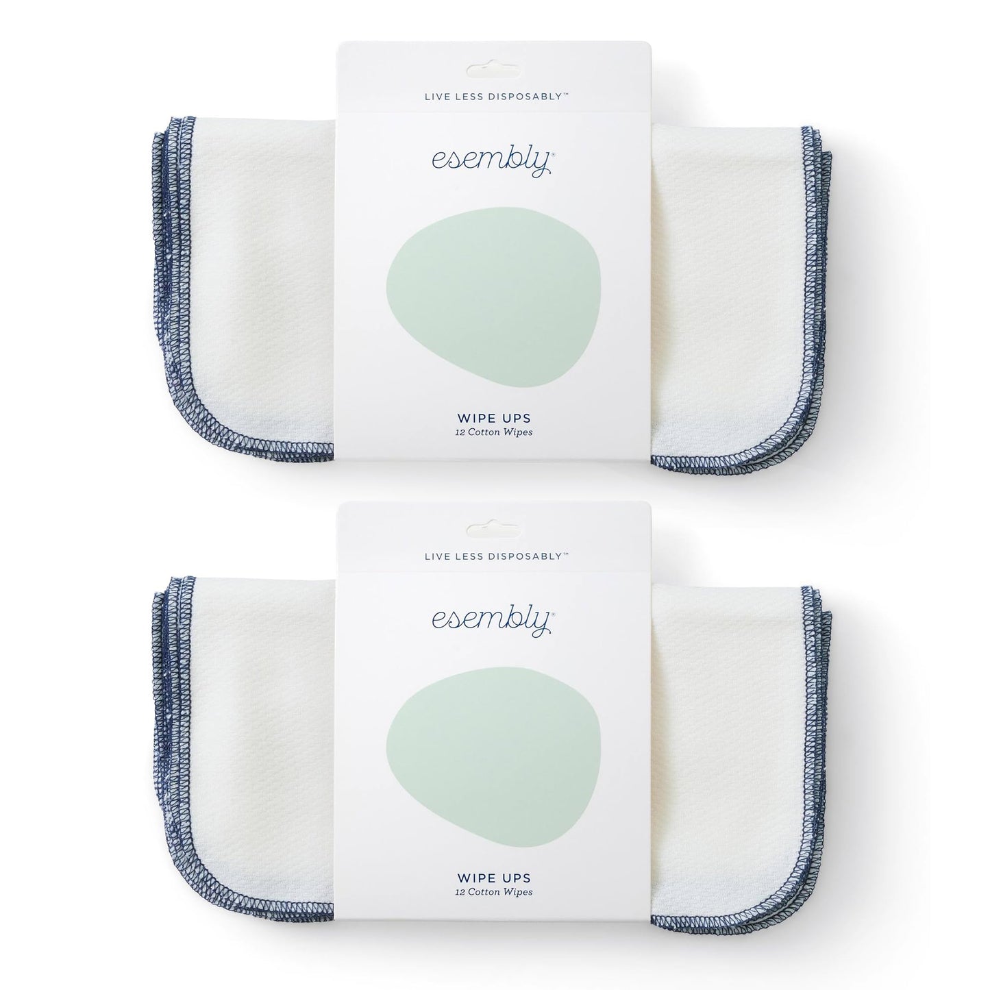 Esembly Wipe Ups, Organic Cotton Reusable Baby Wipes, Soft and Sturdy Washable Cloth Diaper Wipes, One Size, 2 x 12-pk (24 wipes