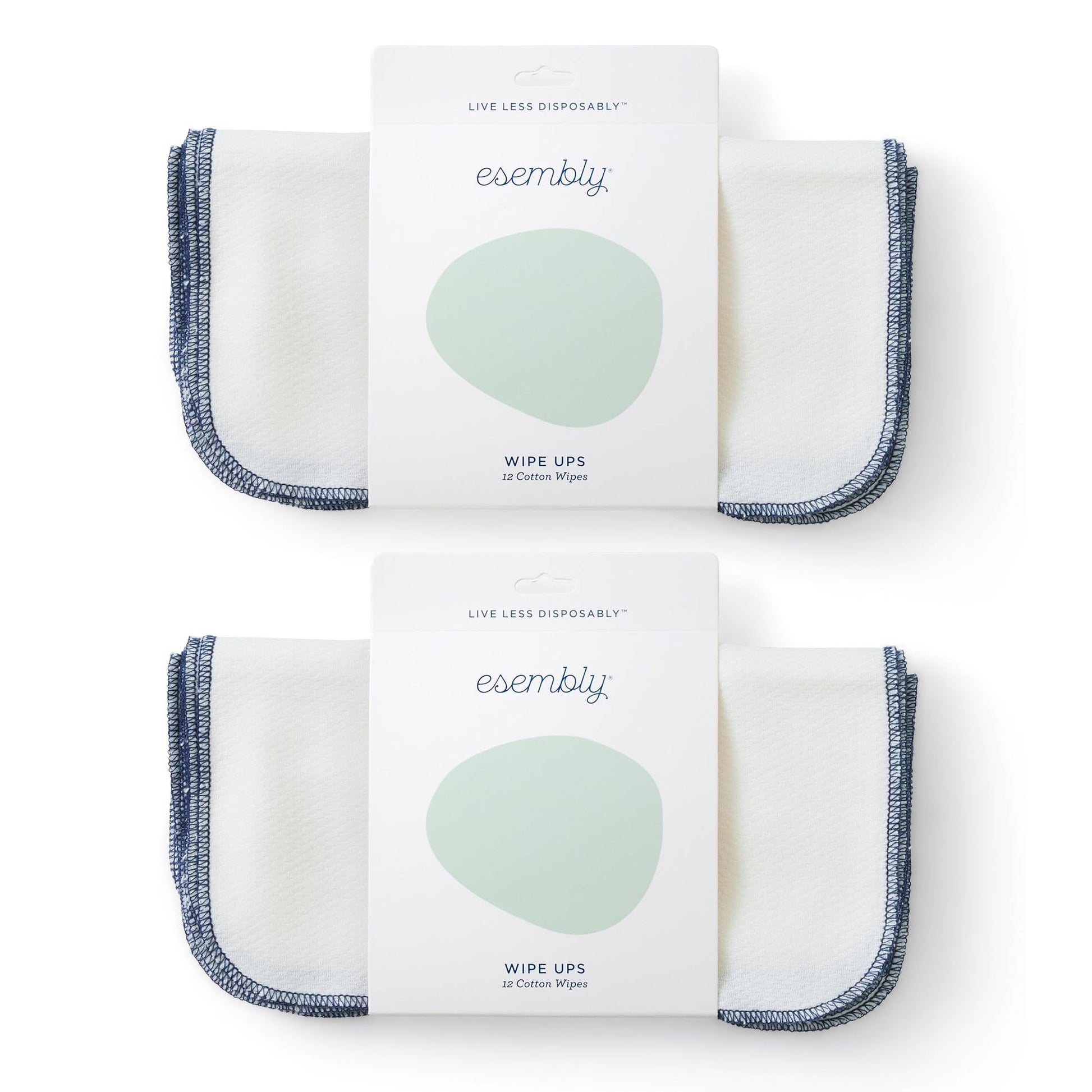 Esembly Wipe Ups, Organic Cotton Reusable Baby Wipes, Soft and Sturdy Washable Cloth Diaper Wipes, One Size, 2 x 12-pk (24 wipes
