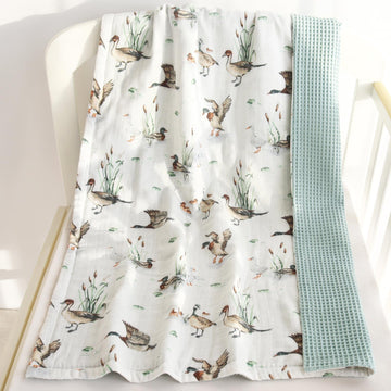 LifeTree Waffle Baby Blankets Neutral, Muslin Swaddle Blanket for Boys Girls, 2 Layers Crib Stroller Receiving Blankets with Mus