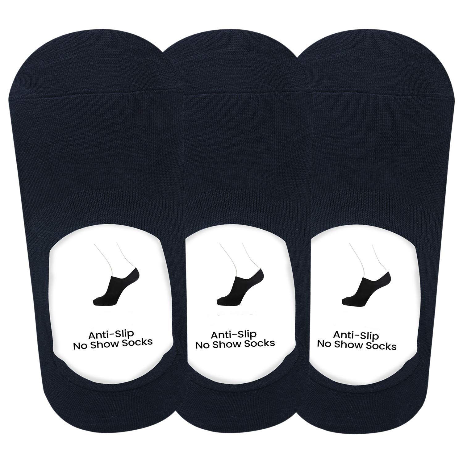Pinkit AntiSlip Unisex Cotton Invisible No Show Loafer Socks With Silicon Grip (Pack Of 3 Pairs) (ColourBlack)