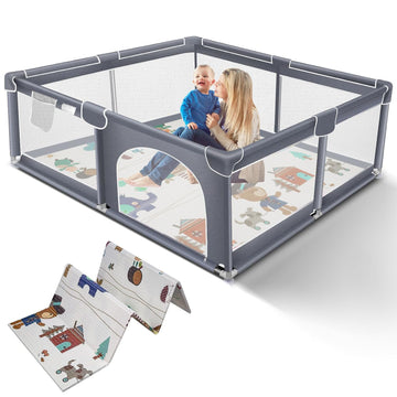Suposeu Baby Playpen with Mat, Large Playpen for Babies and Toddlers, Play Yard for Indoor and Outdoor Use, Sturdy Safety Fence 