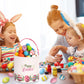 Lessmo 2 Pcs Easter Bunny Basket Egg Buckets Gifts Tote Bags, Canvas Cotton Pink Green Cute Personalized Egg Hunt Basket Stuffer