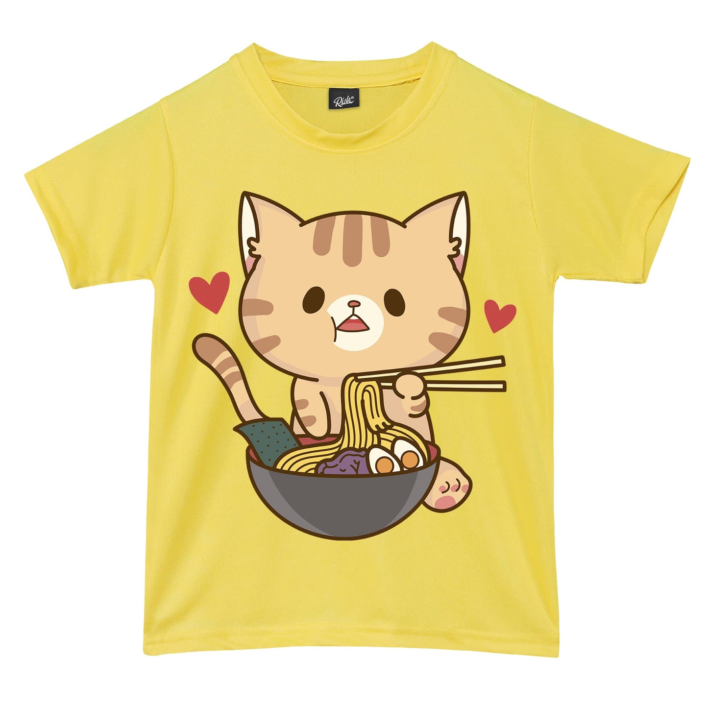 RISH Tshirt for Boys and Kids | Soft Quick Dry Tshirts  Noodles Cat Printed Casuals  Yellow Tshirt 1824 Months