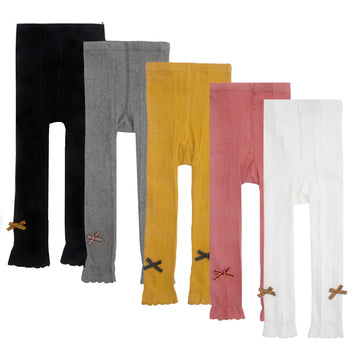 5 Pack Toddler Baby Girls Knitted Leggings With Bow-Knot Solid Cotton Footless Tights Stockings Pantyhose Pants