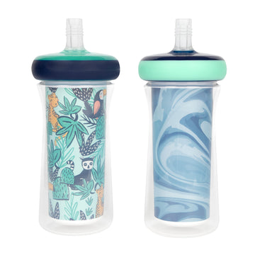 The First Years Insulated Straw Cup For Toddlers 2Pk - Wild And Free & Marbled - Dark Blue, 9 Ounces