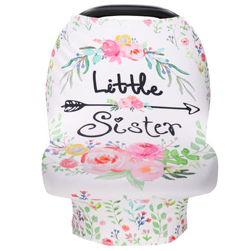 Baby Car Seat Covers Girls, Little Sister Car Seat Canopy For Infant, Multiuse Nursing Covers, Floral Theme Newborn Carrier Cove