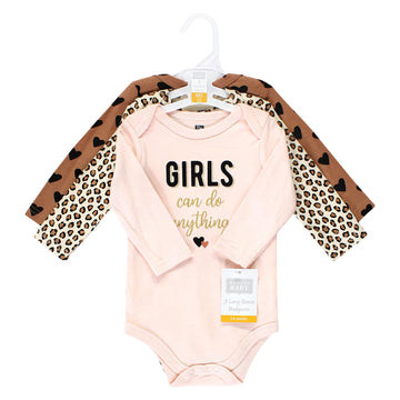 Hudson Baby Unisex Baby Cotton Long-Sleeve Bodysuits, Cinnamon Hearts 3 Pack, 9-12 Months