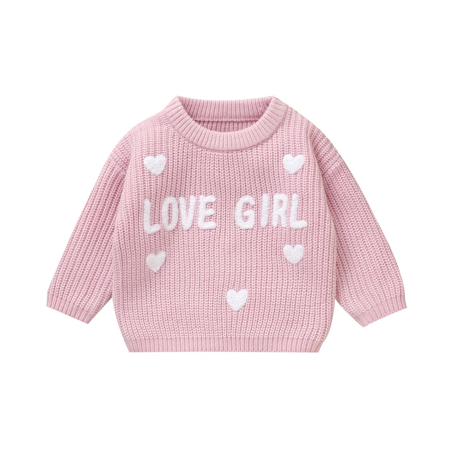 Toddler Baby Girl Boys Valentines Day Outifts Knit Sweater Long Sleeve Letter Love Heart Embroidery Pullover (Pink-Love Girl, 6