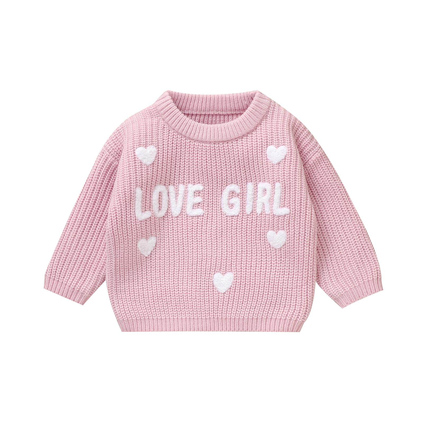Toddler Baby Girl Boys Valentines Day Outifts Knit Sweater Long Sleeve Letter Love Heart Embroidery Pullover (Pink-Love Girl, 1