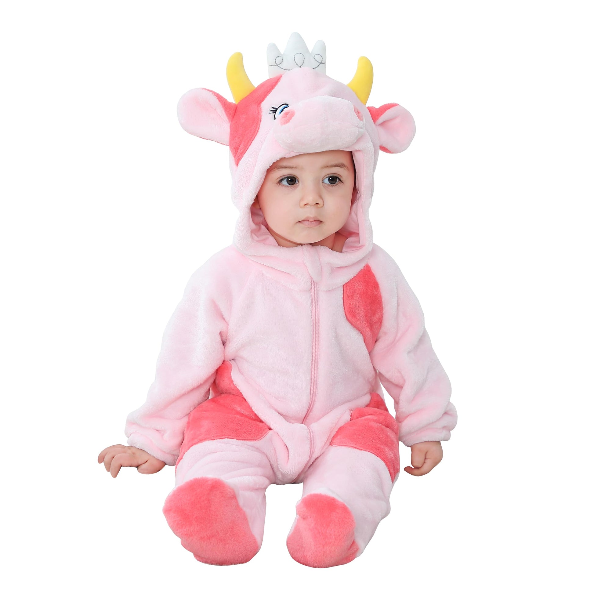 Tonwhar Unisex Baby Animal Halloween Costume Kid'S And Toddler'S Autumn Winter Outfits Jumpsuit (4-5 T,Pink Cow)