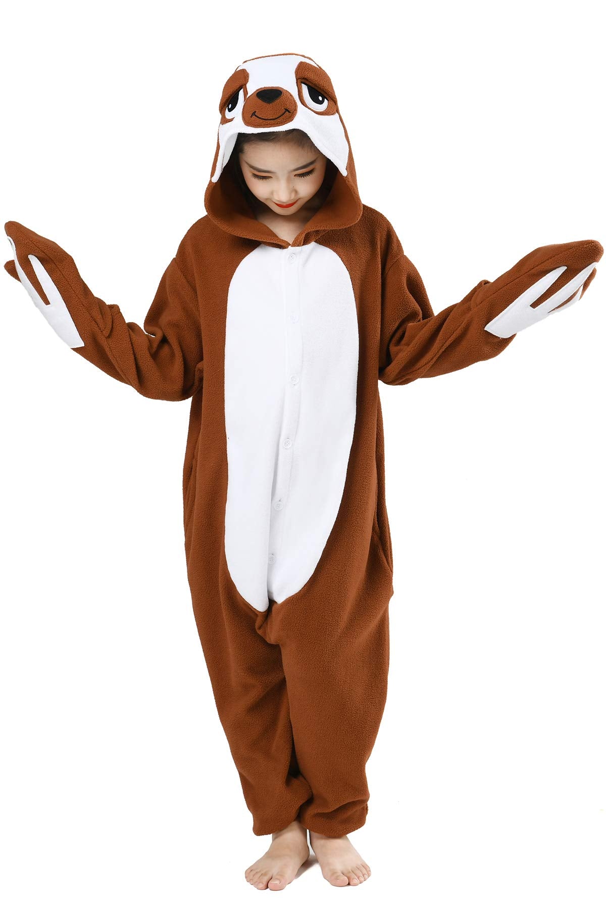Canasour Kids Sloth Onesie Halloween Cosplay Costume Girls Animal Unisex Outfuit One Piece Hooded Soft Pajamas Coffee Party 6-8