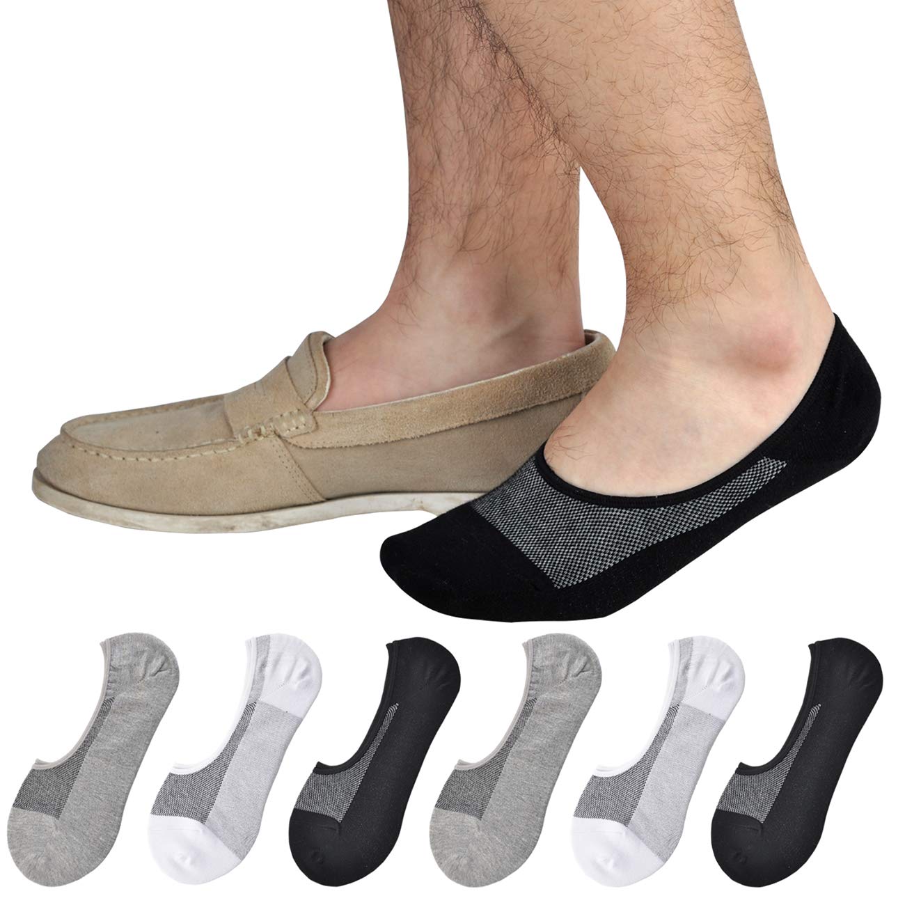 Jormatt 6 Pairs Mens Women Genuine No Show Socks Boys Sneaker Shoes Mesh Knit Low Cut Athletic Cotton Socks Non Slip,Men Shoes S