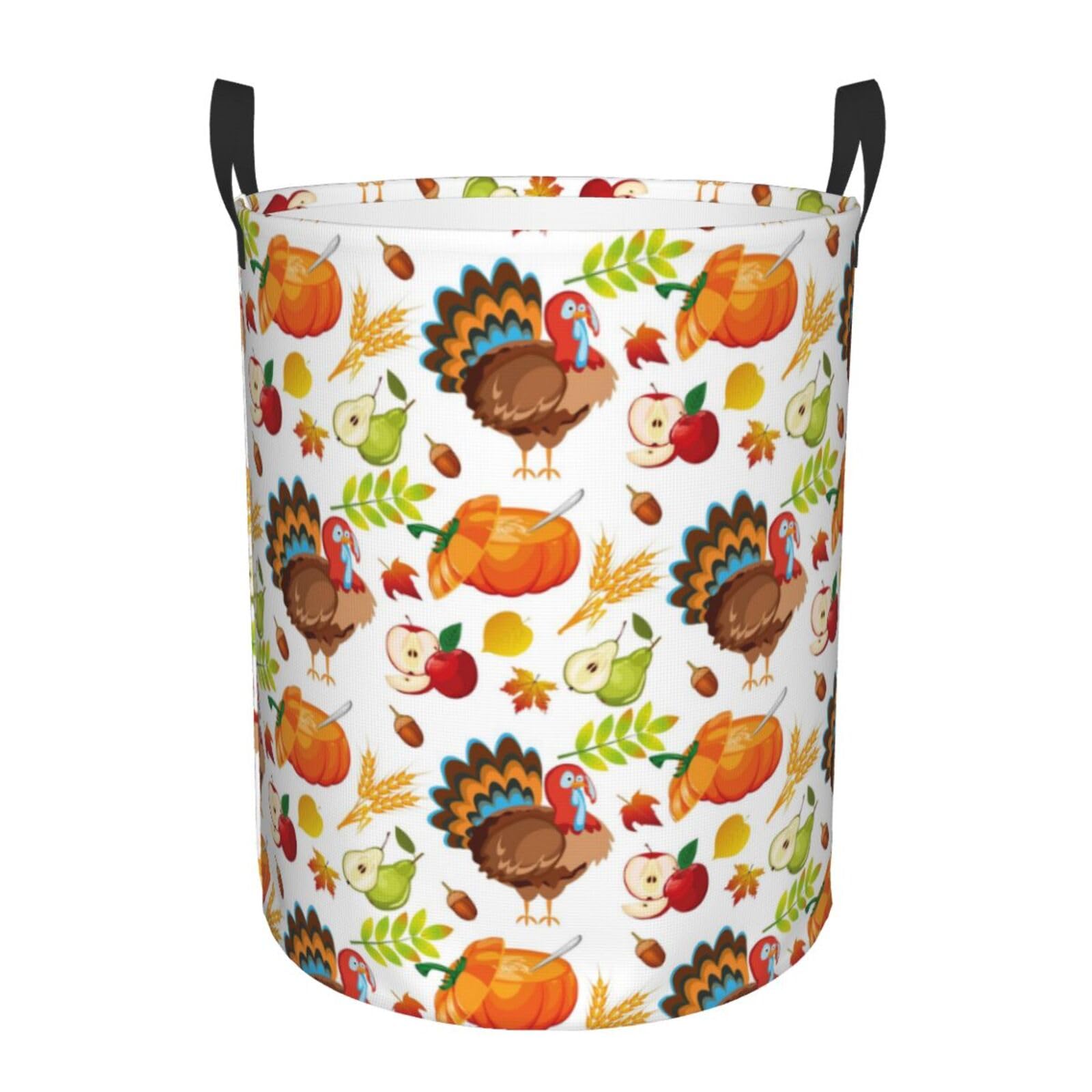 Pevtufa Thanksgiving Turkey Foldable Laundry Basket Organizer,Fabric Clothes Toy Storage Basket Nursery Hamper Storage Bin For H