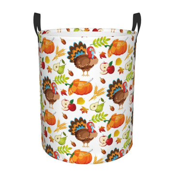 Pevtufa Thanksgiving Turkey Foldable Laundry Basket Organizer,Fabric Clothes Toy Storage Basket Nursery Hamper Storage Bin For H