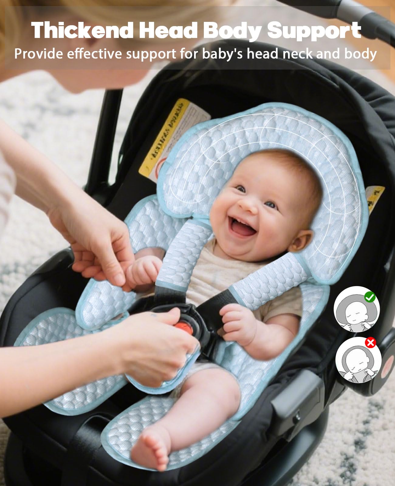 Infant Car Seat Insert, Reversible Baby Carseat Cushion 2-in-1 for Newborns Toddlers Head & Body Support Pad for Carseats, Strol