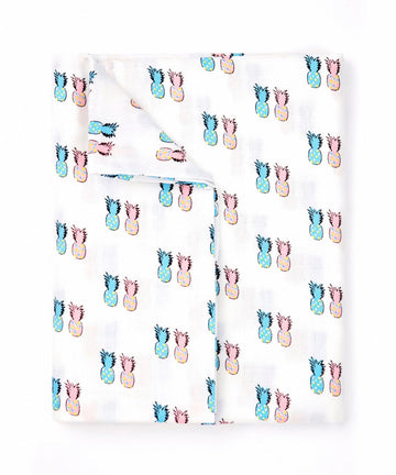 Momzjoy 100% Cotton Muslin Swaddle  for Newborns/Baby | Pack of 1 | 09 Months | Lightweight & Breathable | Pineapple Duo Print