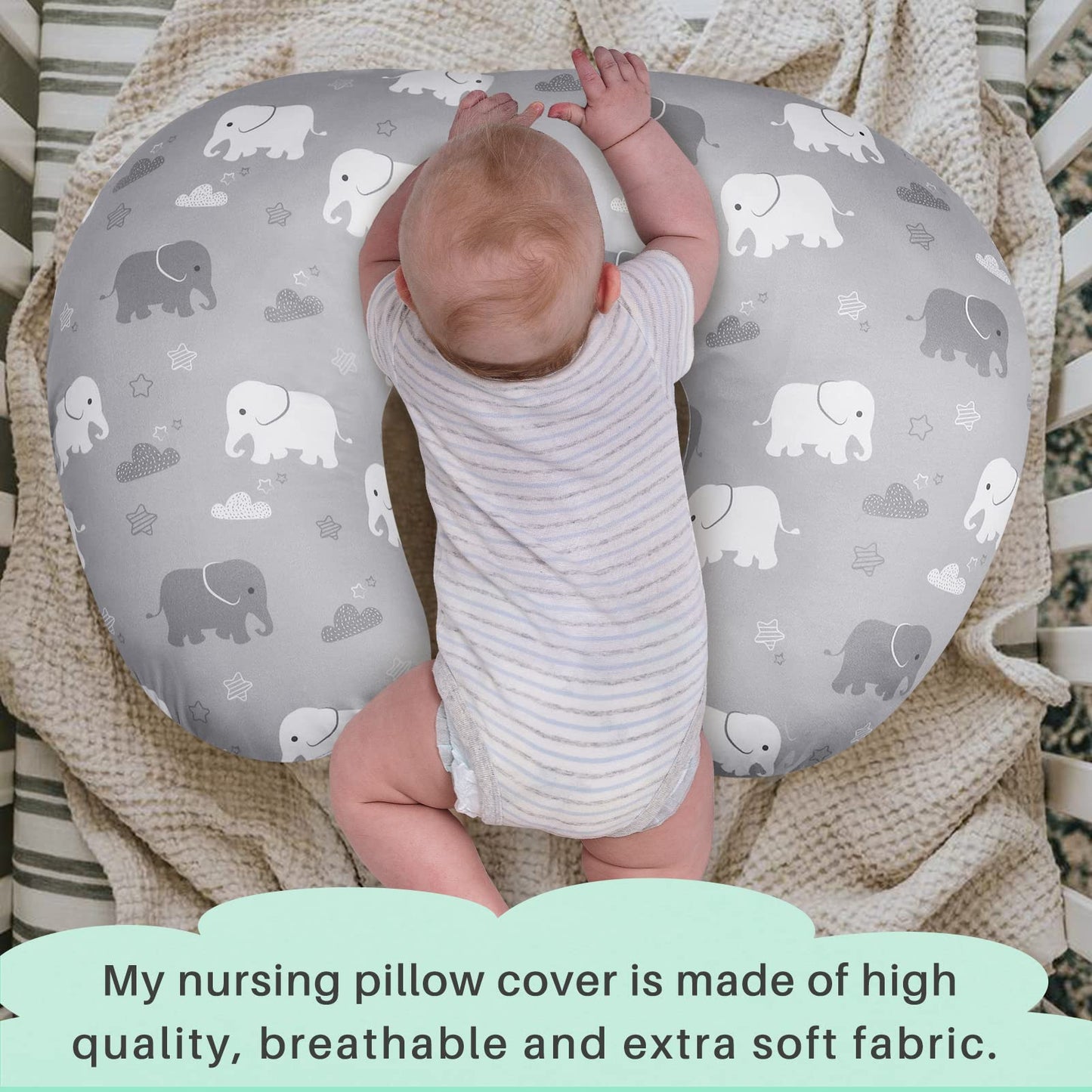 Tanofar Nursing Pillow Cover, Elephant Breastfeeding Pillow Slipcover For Baby Boys & Girls, Animal Nursing Pillow Case For Newb