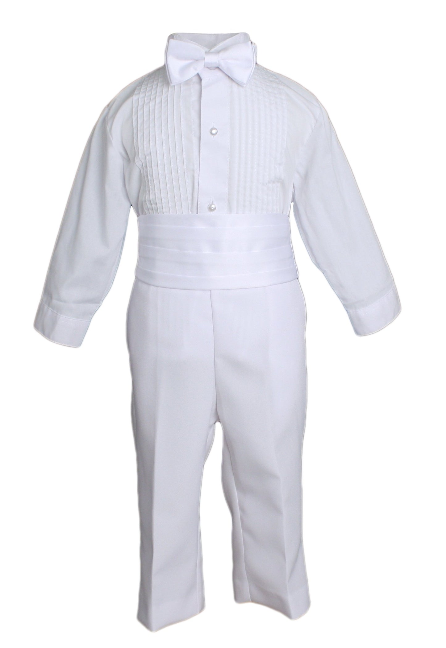 Baby Boys Formal White Poly Cotton 5 Piece Classic Tux Set With Tail - 6M