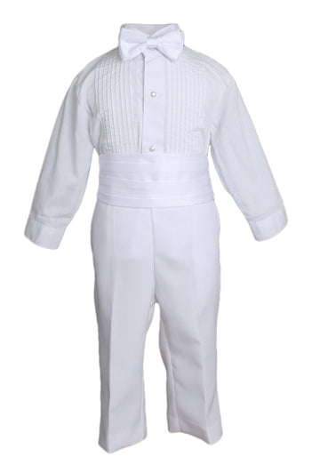 Baby Boys Formal White Poly Cotton 5 Piece Classic Tux Set With Tail - 6M