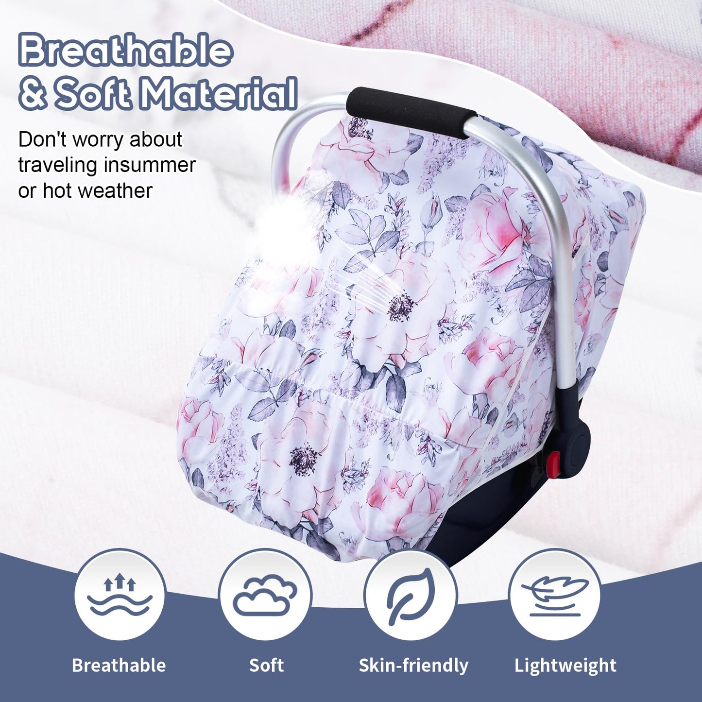Car Seat Cover Baby, Infant Car Seat Cover With Mesh Window, Stretch Carseat Cover For Girls Boys, Soft Breathable Baby Carrier