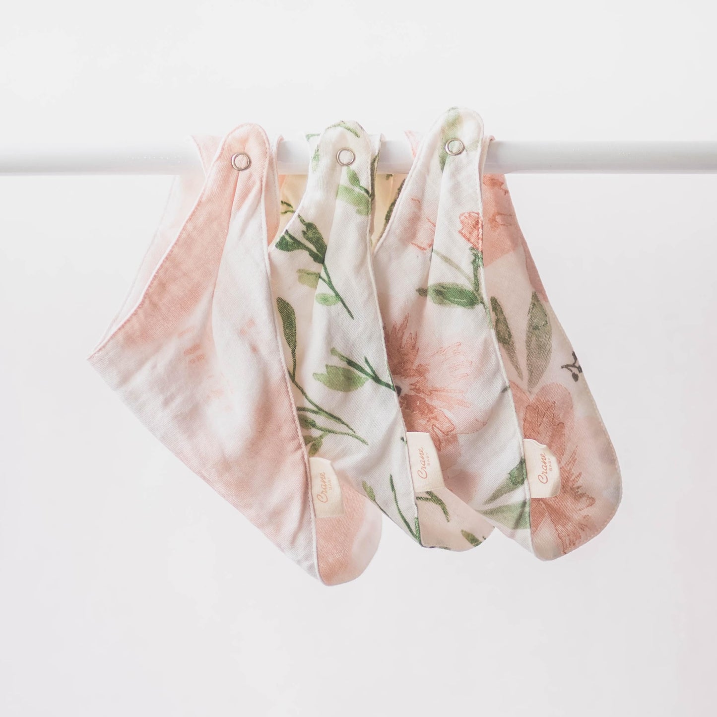 Crane Baby Soft Muslin Baby Bib Set, Adjustable And Absorbent Bandana Style Bibs For Boys And Girls, Floral, 3 Piece, 18.5    X