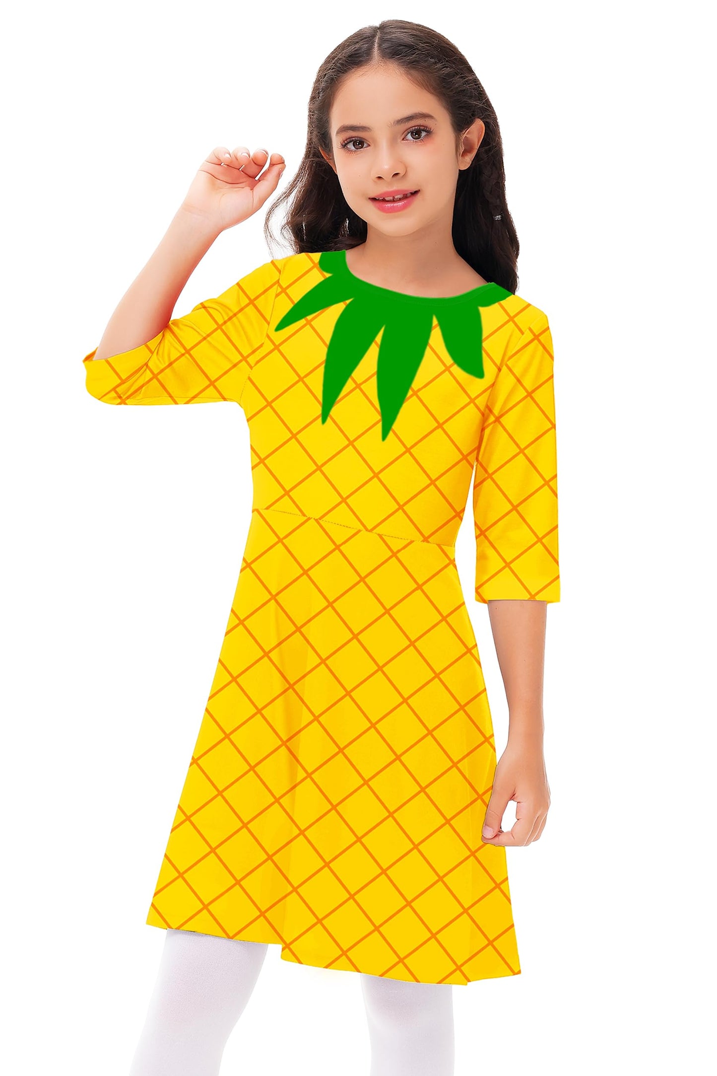 Remimi Girls Pineapple Dresses Halloween Fruit Dress Printed A-Line Party Dress 13-14 Years
