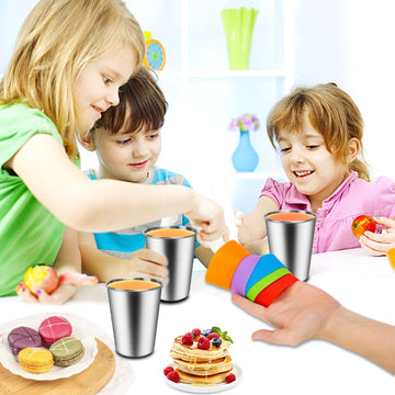 Shineme 8Oz Kids Cups Spill Proof, 5Pack Stainless Steel Sippy Cups With Lids And Silicone Sleeves, Reusable Toddler Cups For Ho