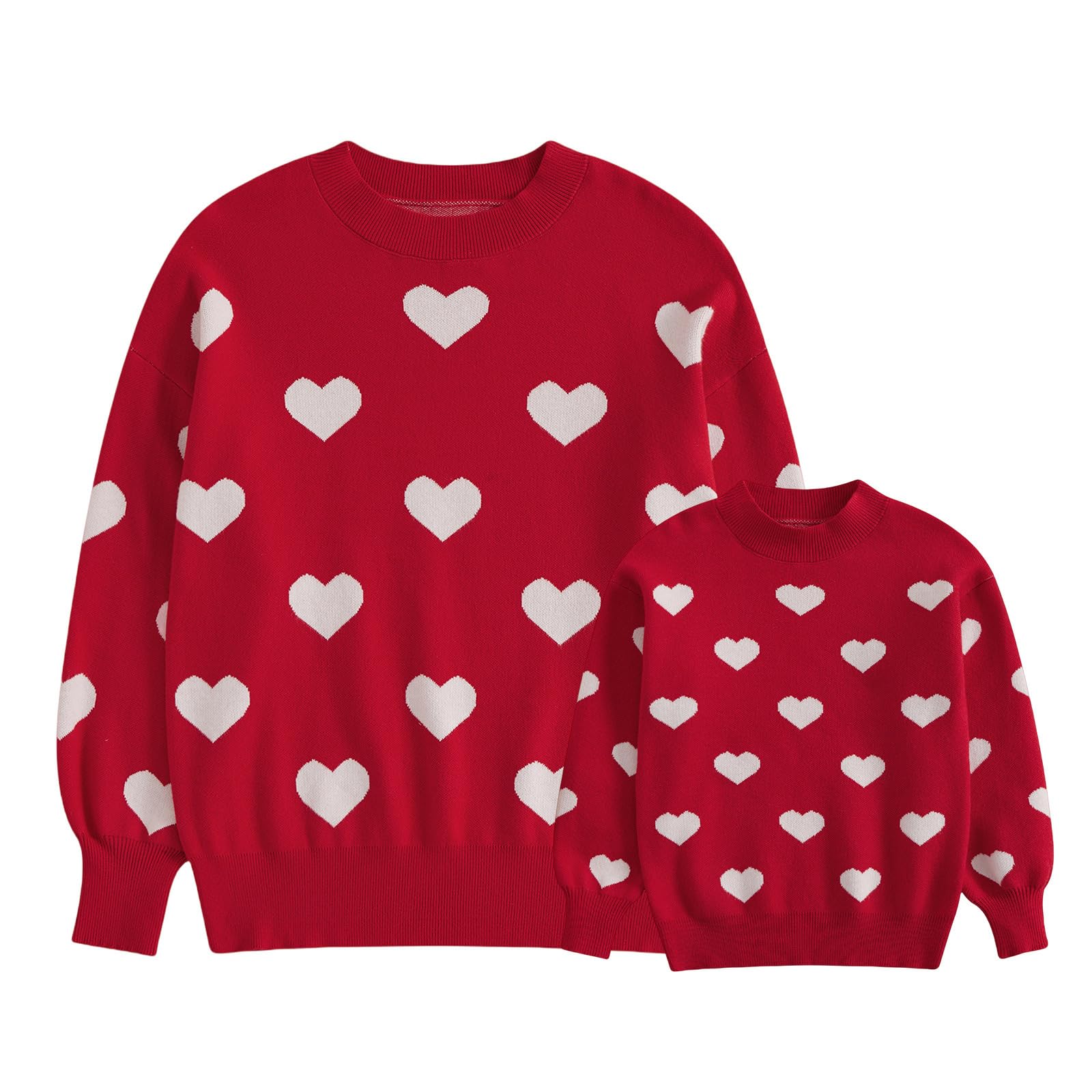 Mommy and Me Sweater Valentines Day Heart Crewneck Knit Sweatshirt Pullover Tops Mother Daughter Matching Outfits (Kid, 3-4 Yea