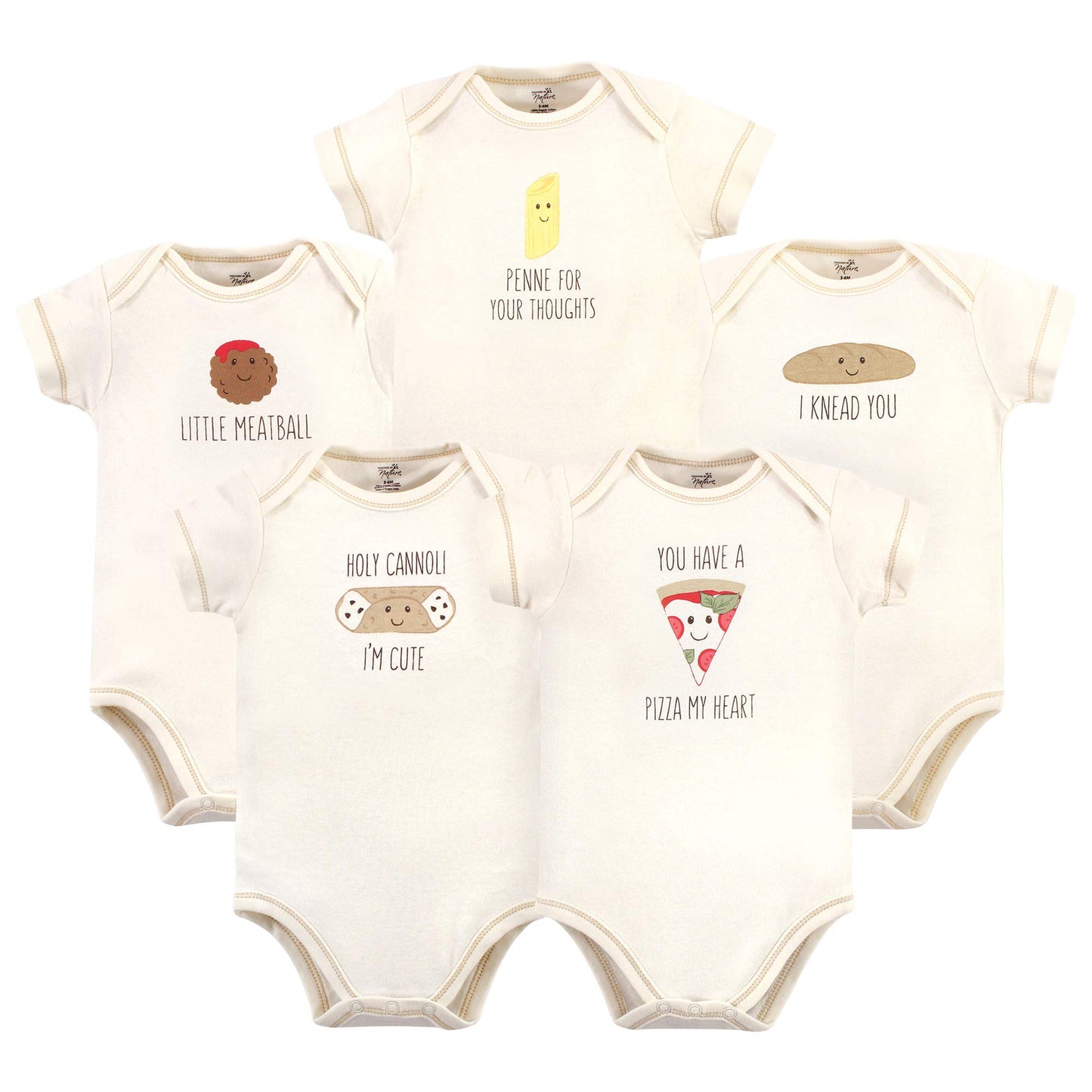Touched By Nature Unisex Baby Organic Cotton Bodysuits, Pizza, 0-3 Months