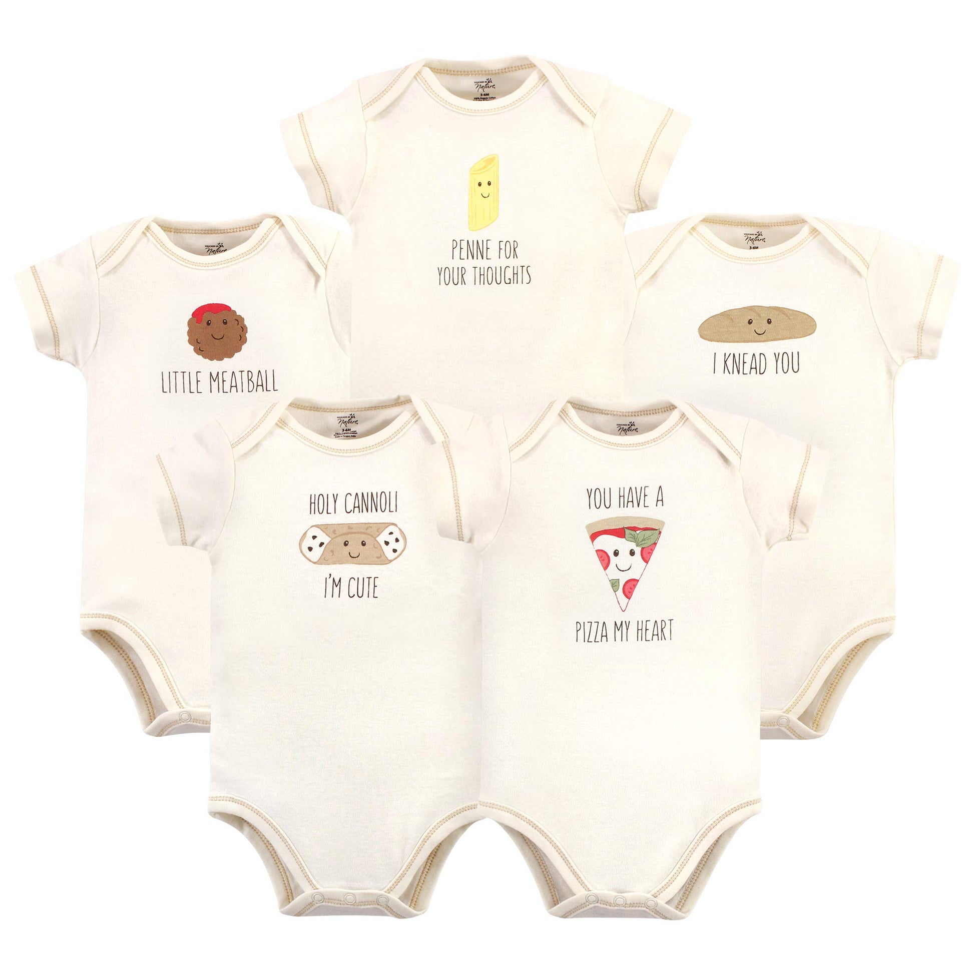 Touched By Nature Unisex Baby Organic Cotton Bodysuits, Pizza, 0-3 Months