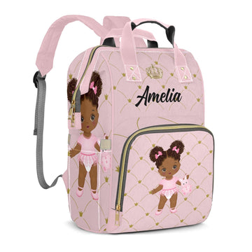 Personalized Diaper Bag with Name, Custom Cute Baby Girl Theme Bag, Pink Monogram Nappy Backpack with Thermal Pockets for Adults