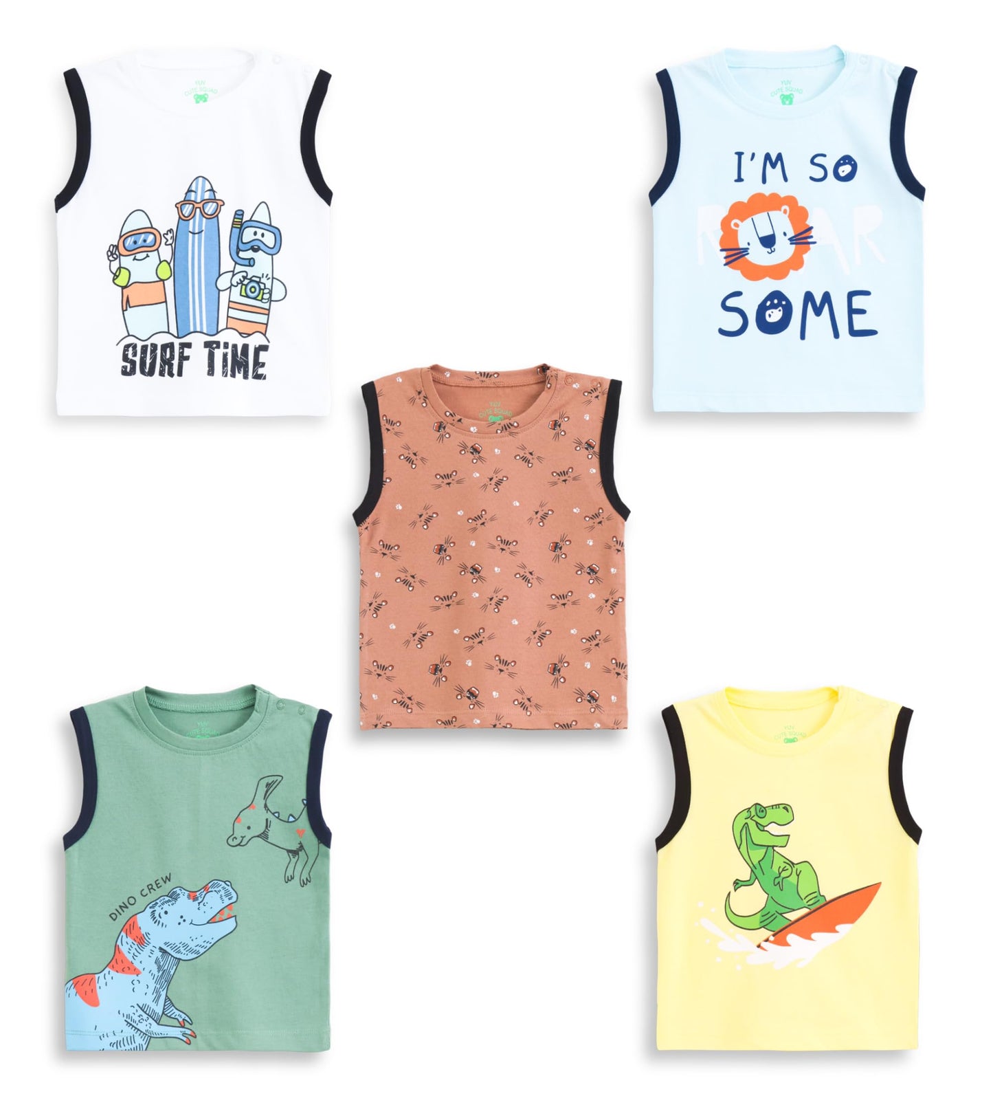 YUV Boys & Girls Cotton Regular Fit TShirt (Set of 5) (BoysRnInf5C0041218_Assorted_1218 Months)