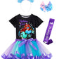 Doctor Unicorn Birthday Girls Mermaid Outfit Set Costume Tutu Skirt Dress, Mermaid Birthday Shirt, Headband & Satin Sash (White/