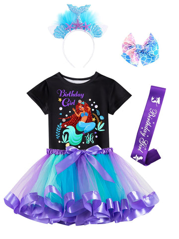 Doctor Unicorn Birthday Girls Mermaid Outfit Set Costume Tutu Skirt Dress, Mermaid Birthday Shirt, Headband & Satin Sash (White/