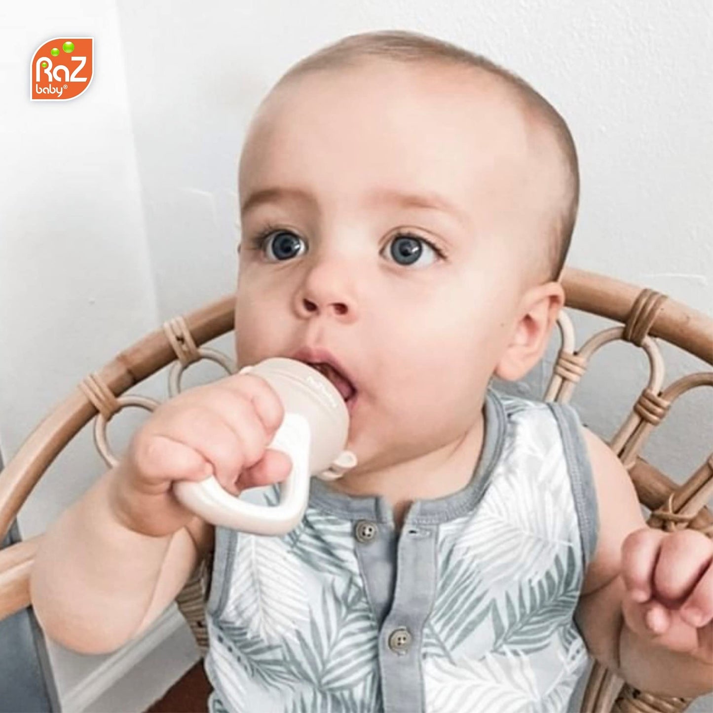RaZbaby Baby Solids/Frozen Fruit Feeder Pacifier, Infant Teether Toy 6M+, BPA-Free Silicone Pouch & Nipple, Safely Introduce Sol
