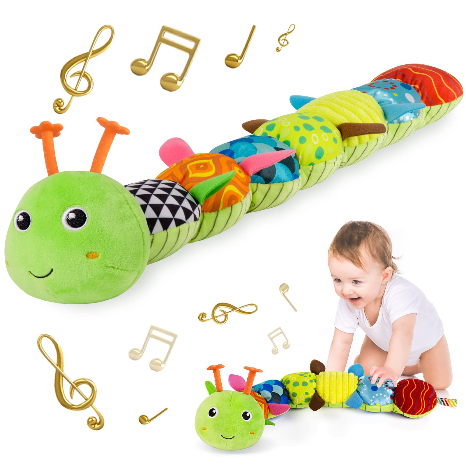 Sumobaby Infant Baby Musical Stuffed Animal Activity Soft Toys with Multi-Sensory Crinkle, Rattle and Textures, for Tummy Time N