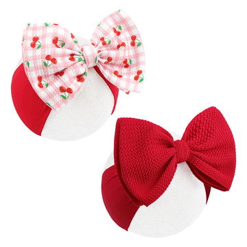 ONENINEDREAM 2 Pcs Baby Girl Headbands 6 Red Bows Cherry Hair Accessories Summer Outfits for Newborn Infant Toddler Girls Clothe