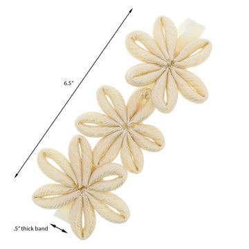 Baby Girl Headband With Three Lurex Tube Flowers- Ivory