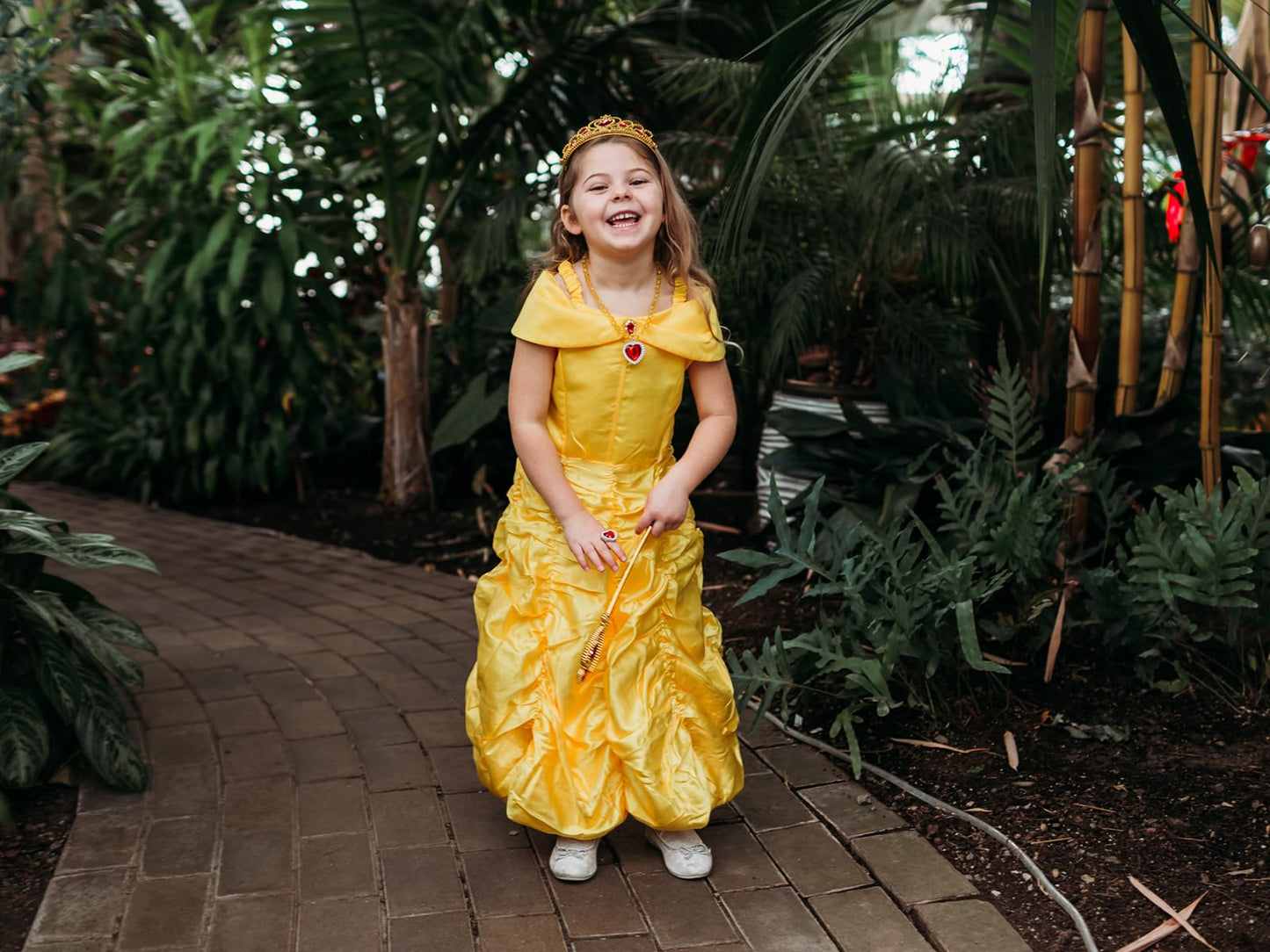Funna Princess Costume Layered Dress Off Shoulder For Girls Dress Up With Accessories Yellow, 7 Years