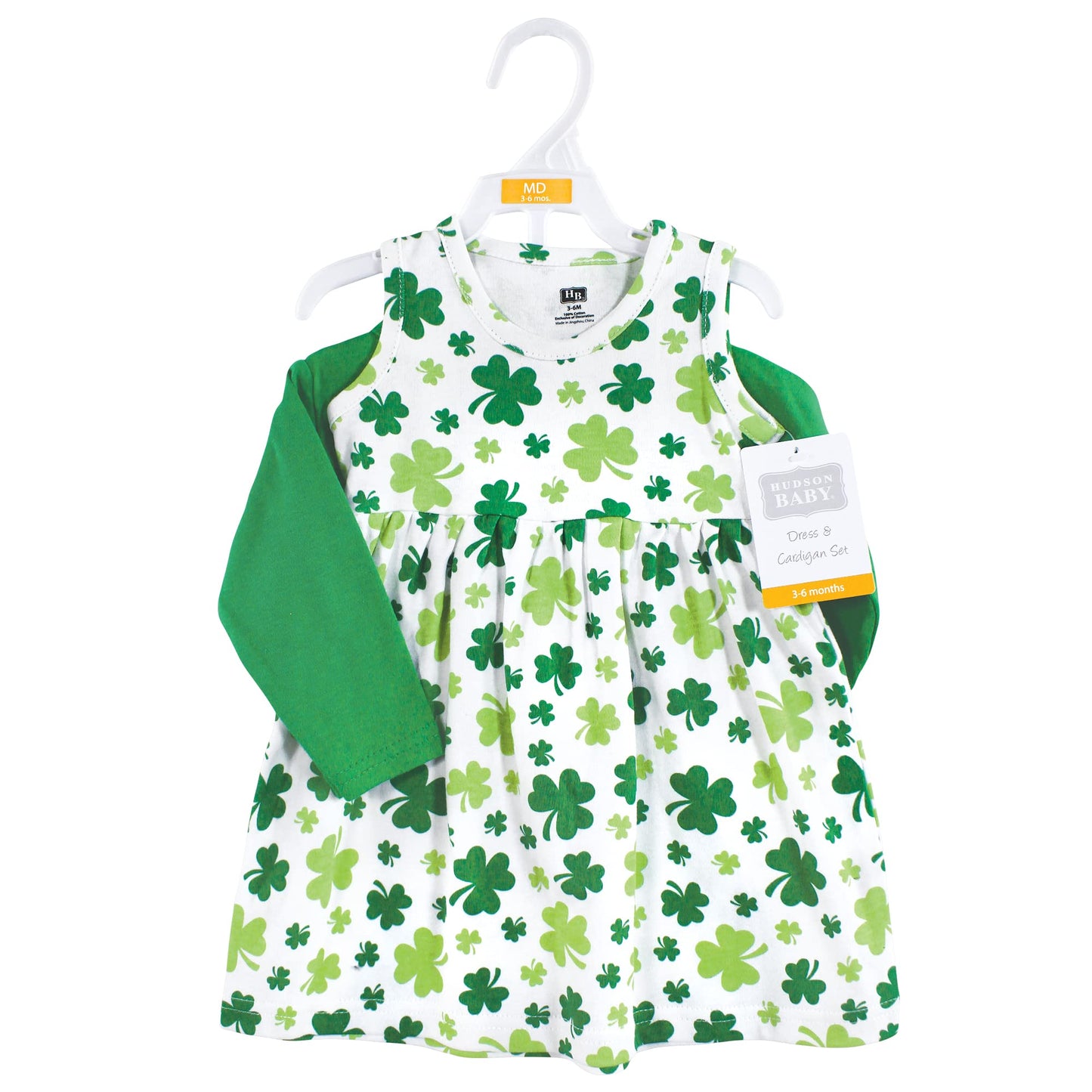 Hudson Baby Baby Girls Hudson Infant Girl Cotton And Cardigan Set, Shamrocks, 3-6 Months Casual Dress, Shamrocks, Months Us