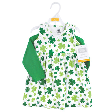 Hudson Baby Baby Girls Hudson Infant Girl Cotton And Cardigan Set, Shamrocks, 3-6 Months Casual Dress, Shamrocks, Months Us