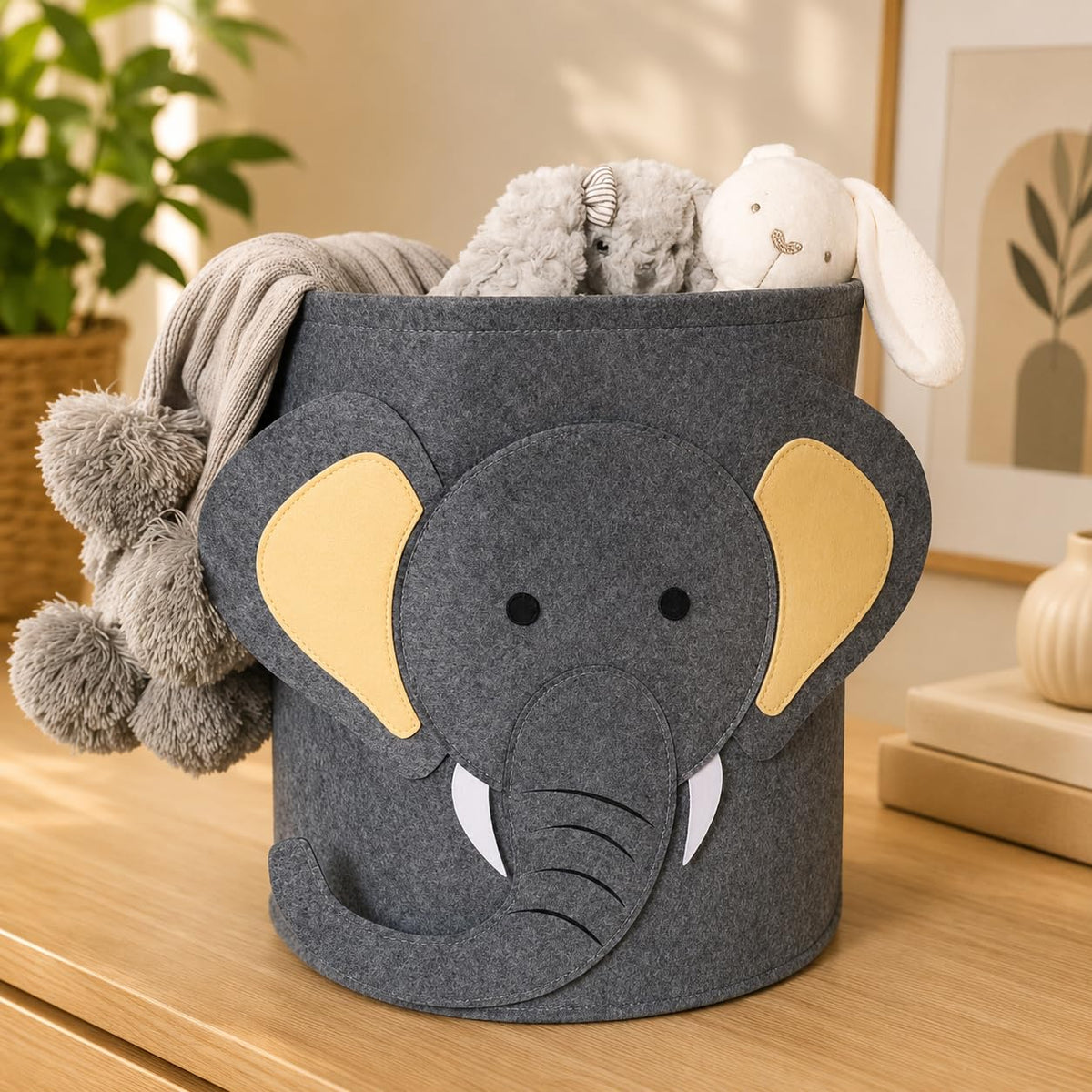 Cute Elephant Laundry Basket | Large Foldable Kids Clothes Hamper & Toy Storage Bin | AnimalThemed Organizer for Baby Nursery, 