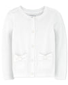 The Children'S Place Baby Toddler Girls Bow Pocket Cardigan, White, 3T